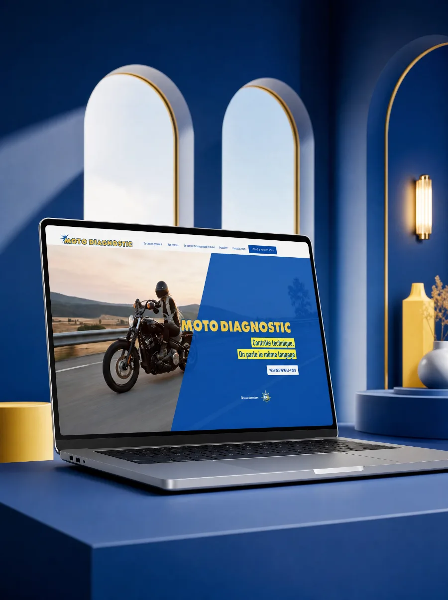 Le site de Moto Diagnostic sur un écran d'ordinateur portable